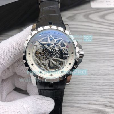 Replica Roger Dubuis Excalibur Tourbillon 46 Watch Black Leather Strap For Sale